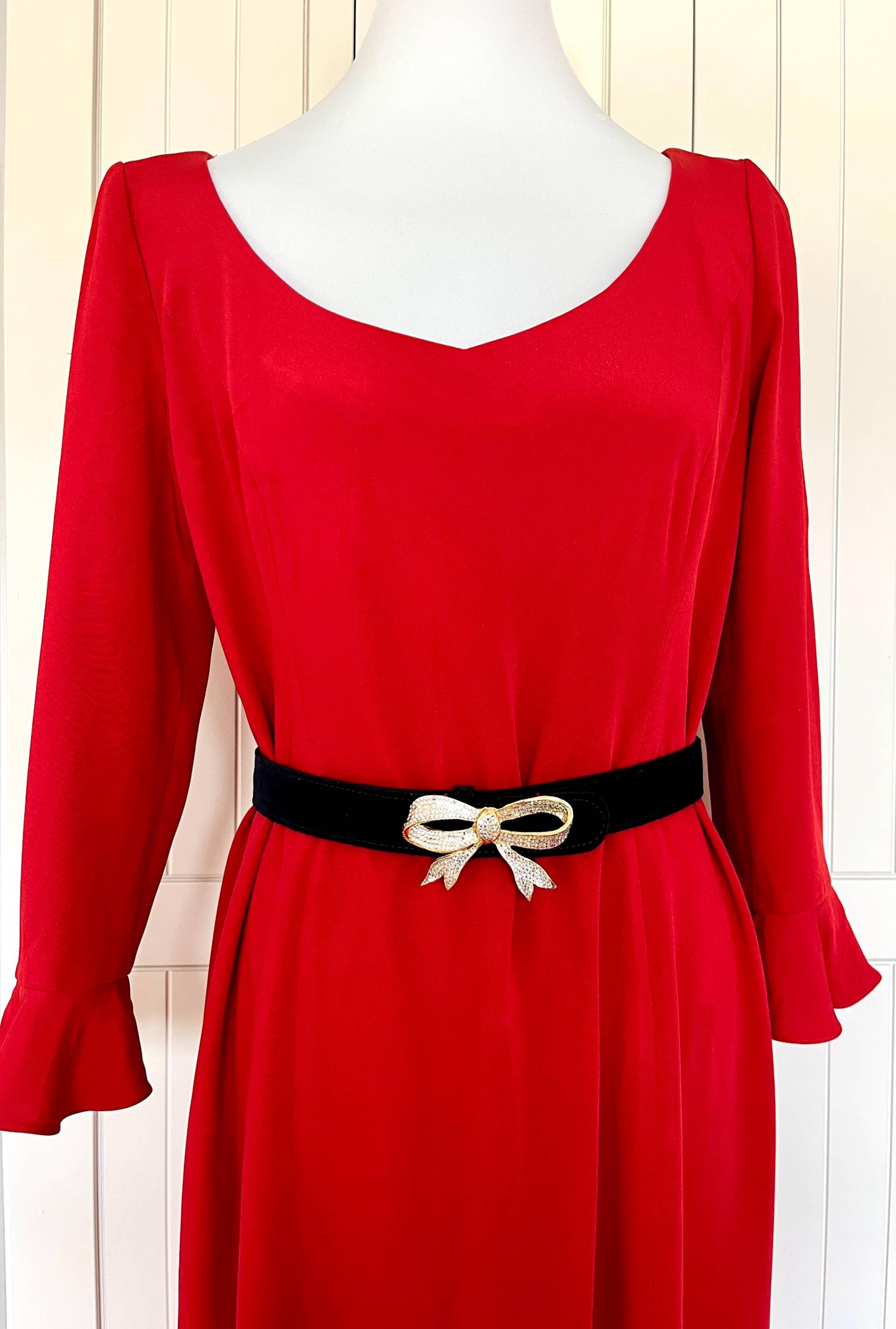 Designer Gürtel Lange Samt Leder Glassteine Schwarz Gold Vintage von BackToFutureFashion