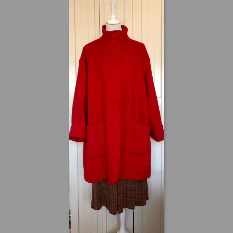 Designer Kaschmirmantel Louis Féraud Rot Vintage von BackToFutureFashion