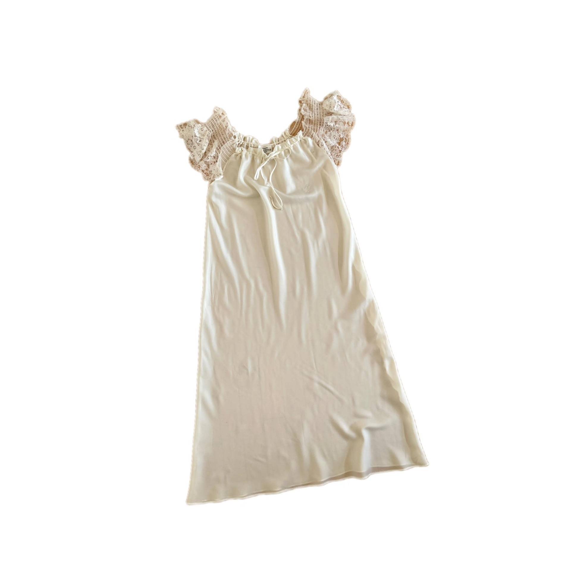 Designer Satin Negligee Louis Féraud Ecru Vintage von BackToFutureFashion