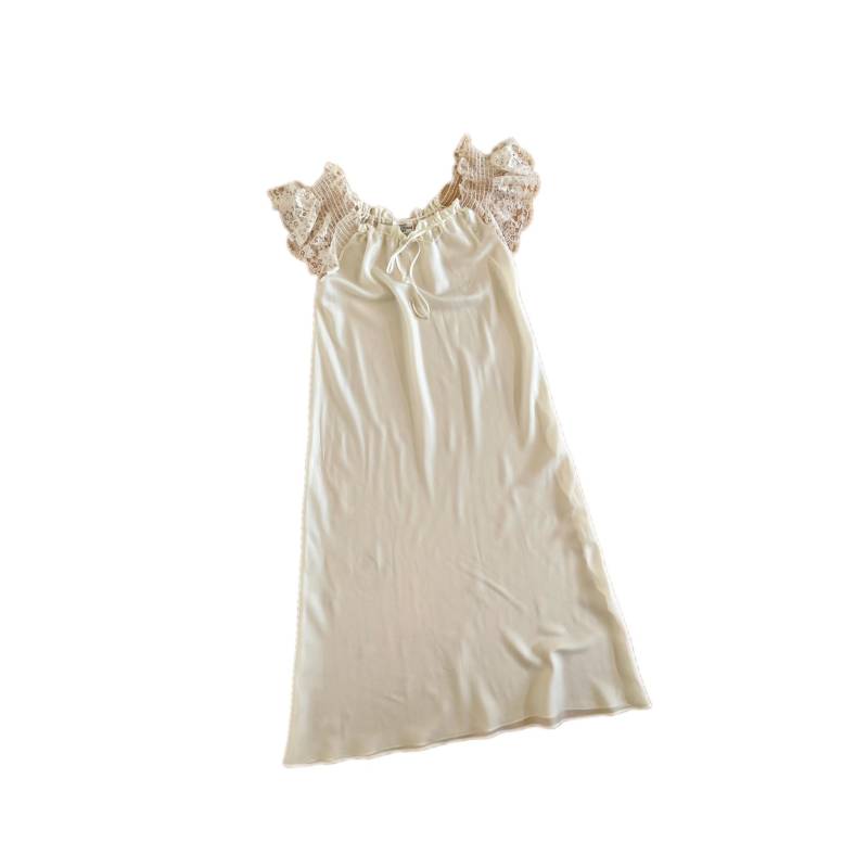 Designer Satin Negligee Louis Féraud Ecru Vintage von BackToFutureFashion