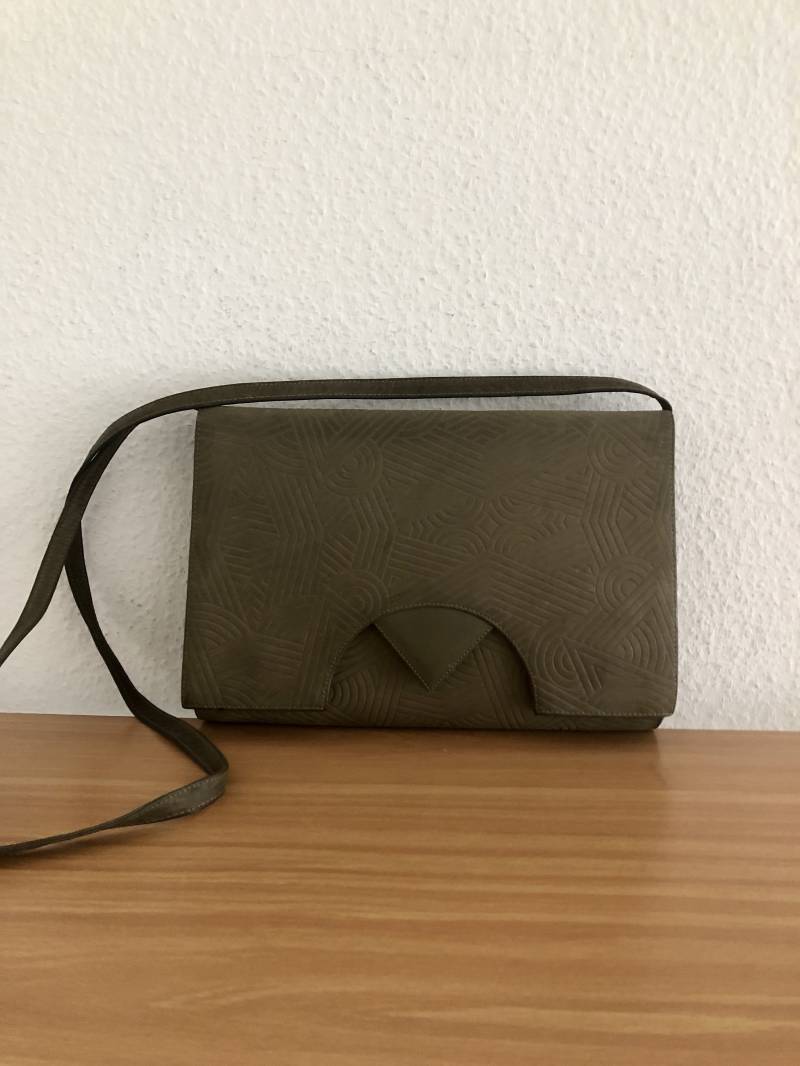 Designer Schultertasche Charles Jourdan Leder Olivgrün Vintage von BackToFutureFashion