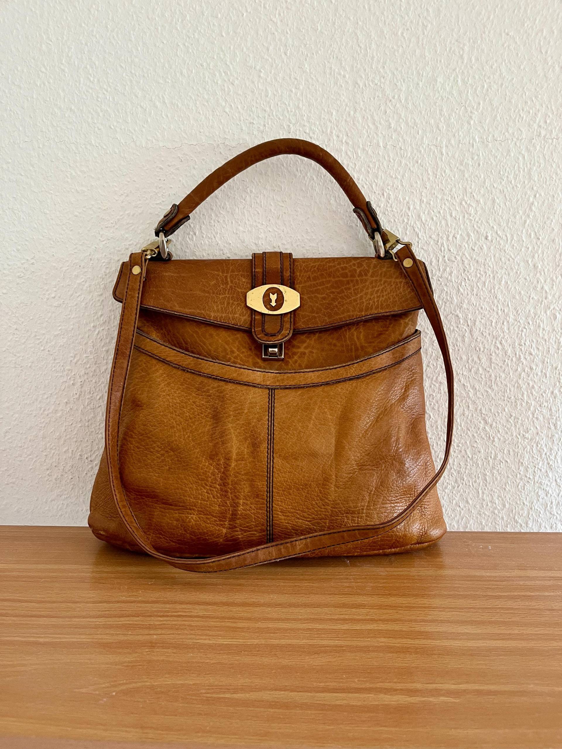 Goldpfeil Caracciola Tasche Leder Braun Vintage von BackToFutureFashion