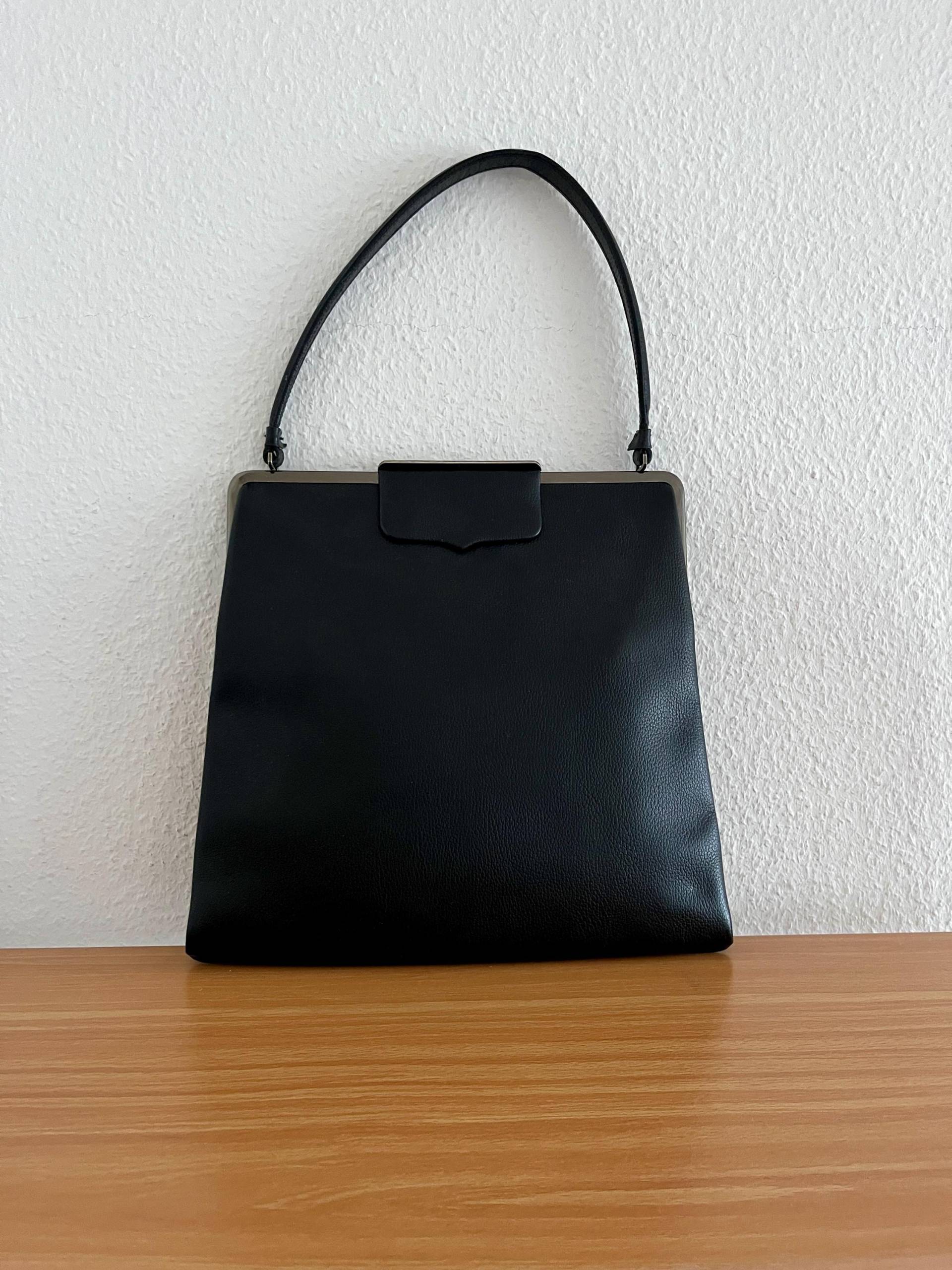 Goldpfeil Henkeltasche Leder Schwarz Vintage 60Er von BackToFutureFashion
