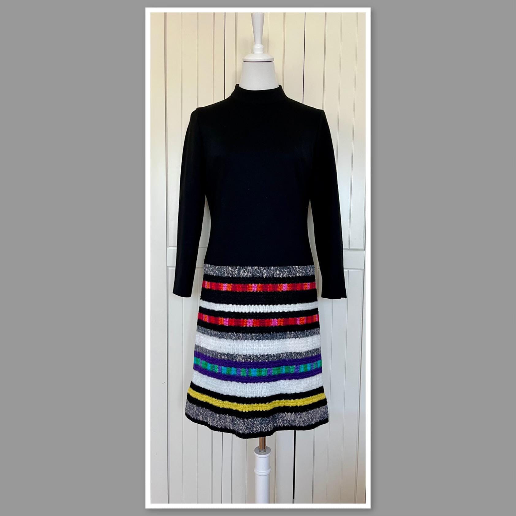 Jerseykleid Fink Modell Wolle Schwarz Bunt Vintage 80Er von BackToFutureFashion