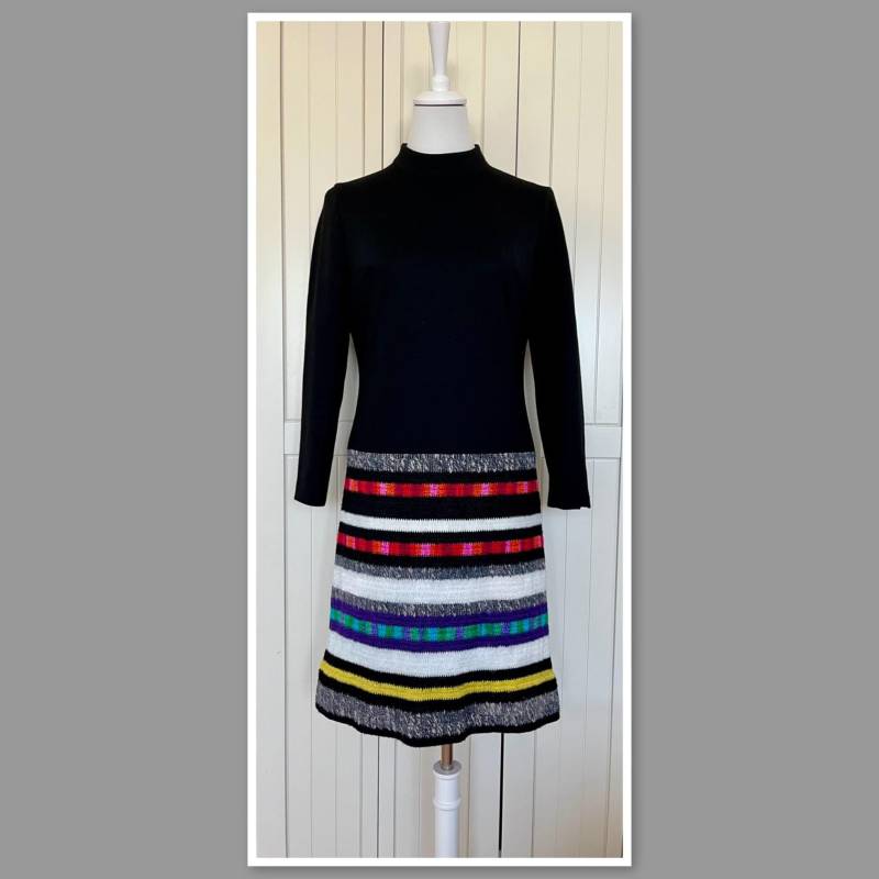 Jerseykleid Fink Modell Wolle Schwarz Bunt Vintage 80Er von BackToFutureFashion