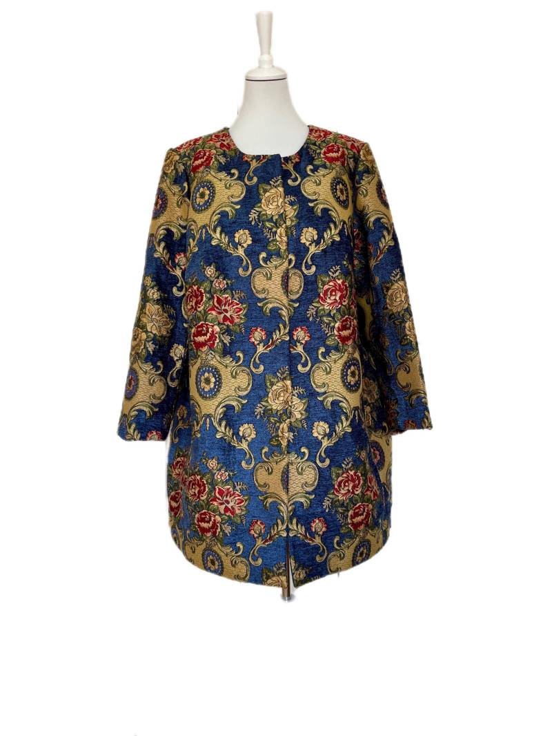 Mantel Madeleine Blau Rot Beige Vintage von BackToFutureFashion