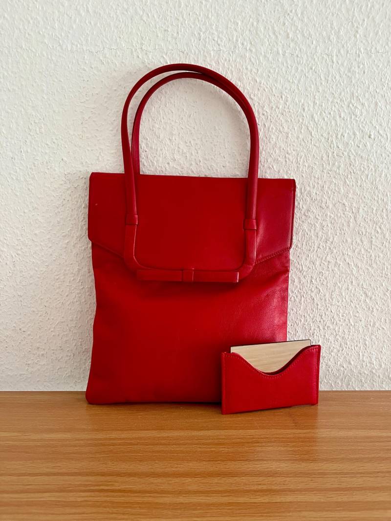 Vintage 60-70Er Handtasche Comtesse Etui Spiegel Leder Rot von BackToFutureFashion