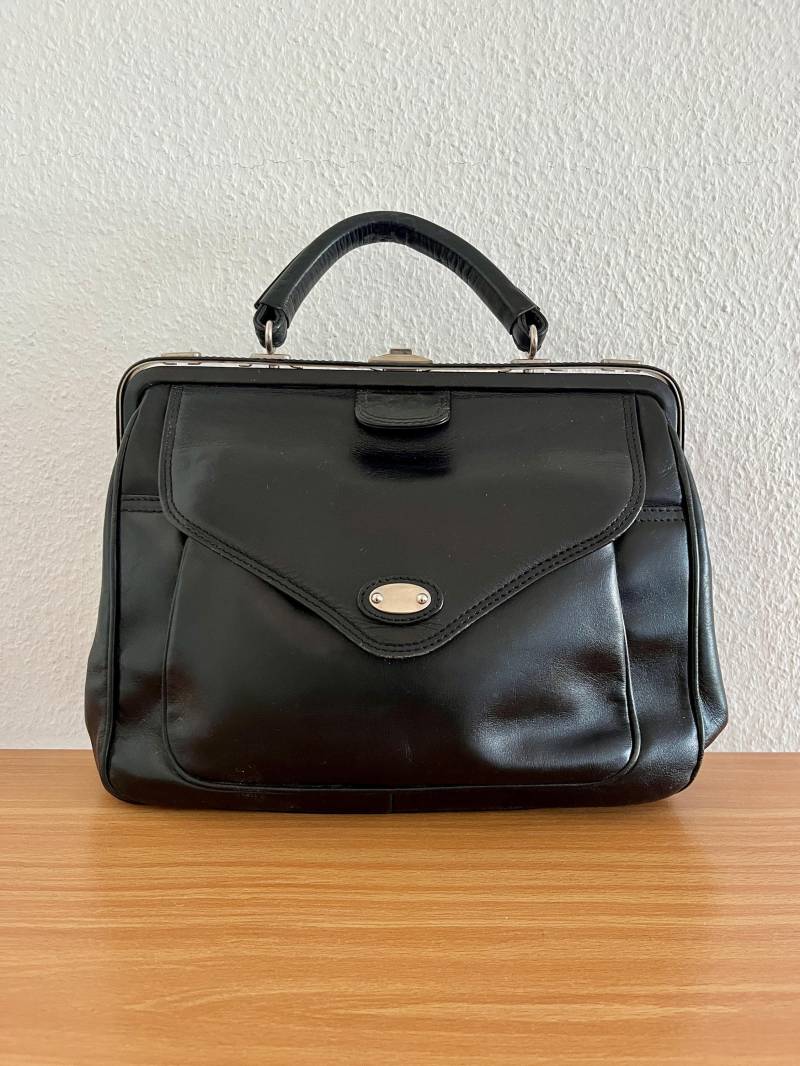 Vintage 60-70Er Henkeltasche Doktortasche Star Modell Leder Schwarz von BackToFutureFashion