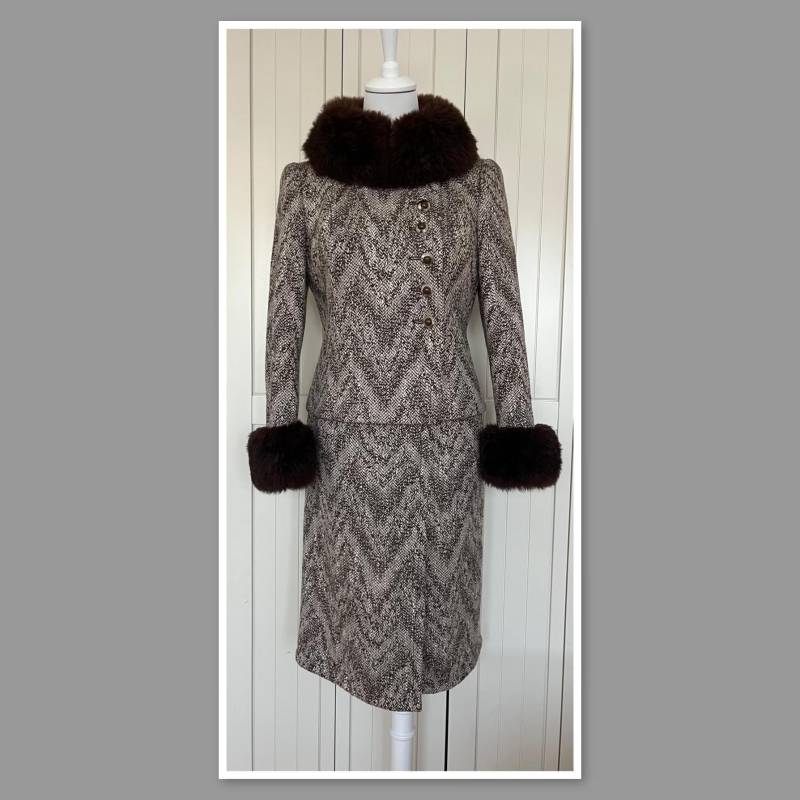 Vintage 60-70Er Tweed Anzug International Modell Pelz Braun Creme von BackToFutureFashion