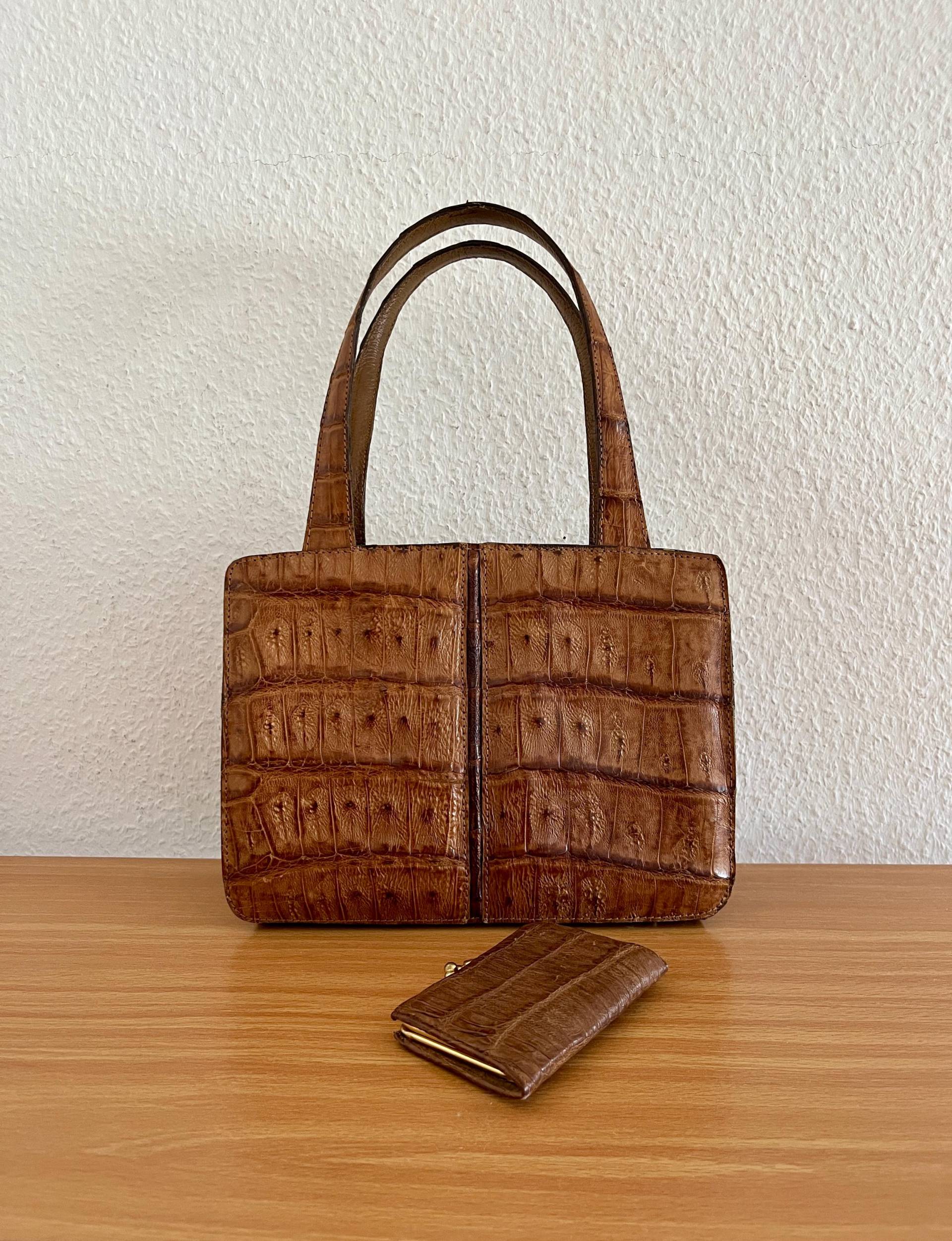 Vintage 60Er Henkeltasche Geldbeutel Leder Braun von BackToFutureFashion
