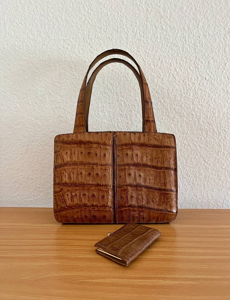 Vintage 60Er Henkeltasche Geldbeutel Leder Braun von BackToFutureFashion