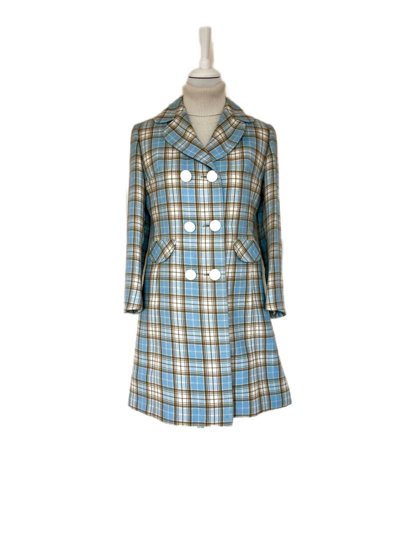 Vintage 60Er Mantel Linflor 20Ans Blau Weiß Beige von BackToFutureFashion