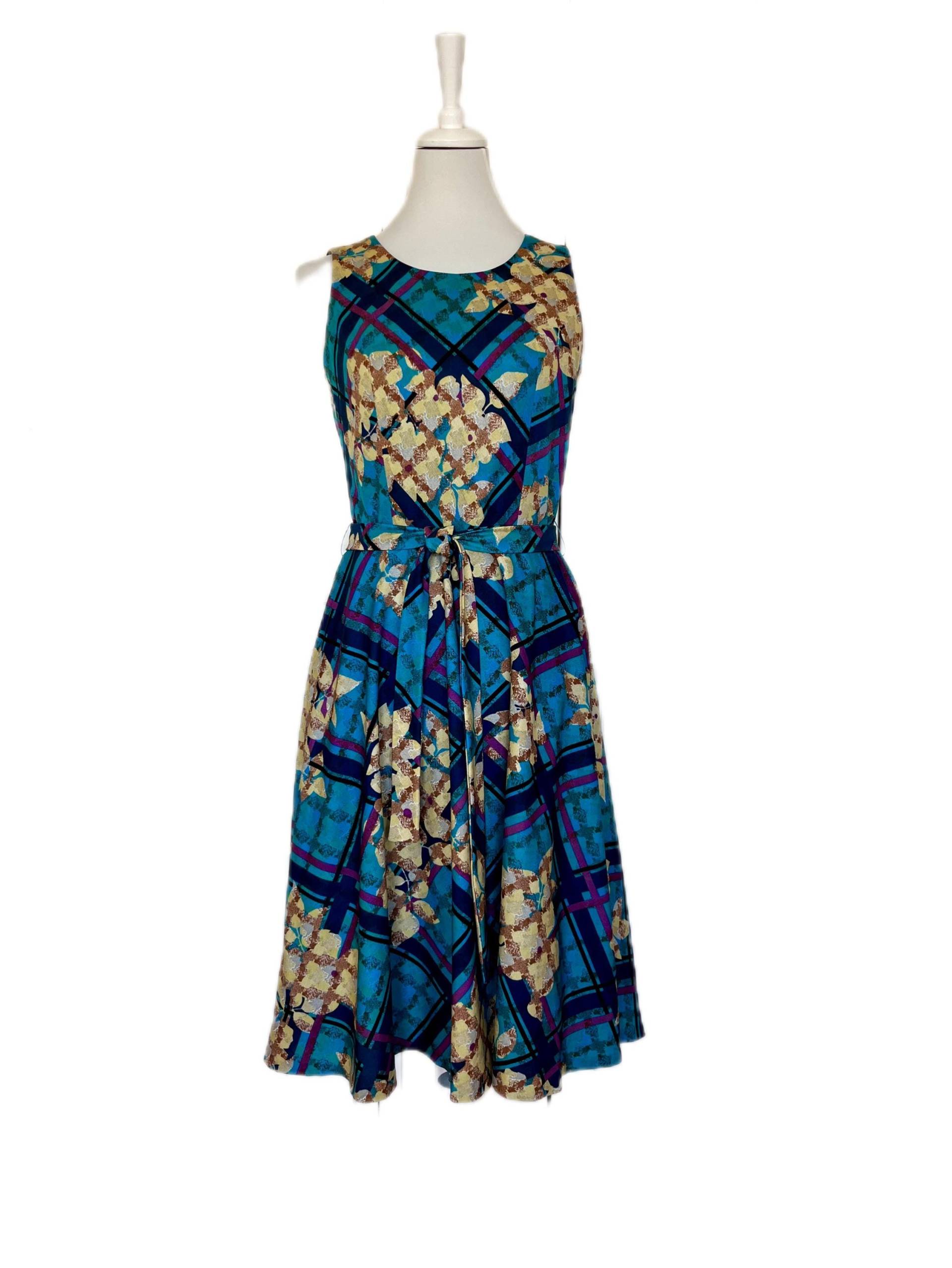 Vintage 70Er Kleid Kio Modell Blau Beige Bordeauxrot von BackToFutureFashion