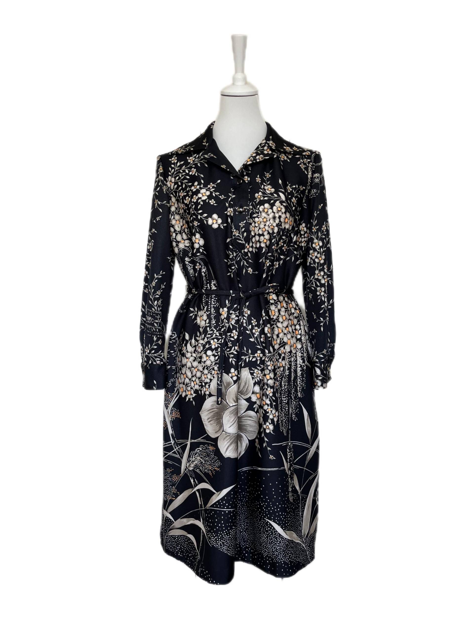 Vintage 70Er Midikleid Lapidus Of Sweden Schwarz Grau Orange von BackToFutureFashion