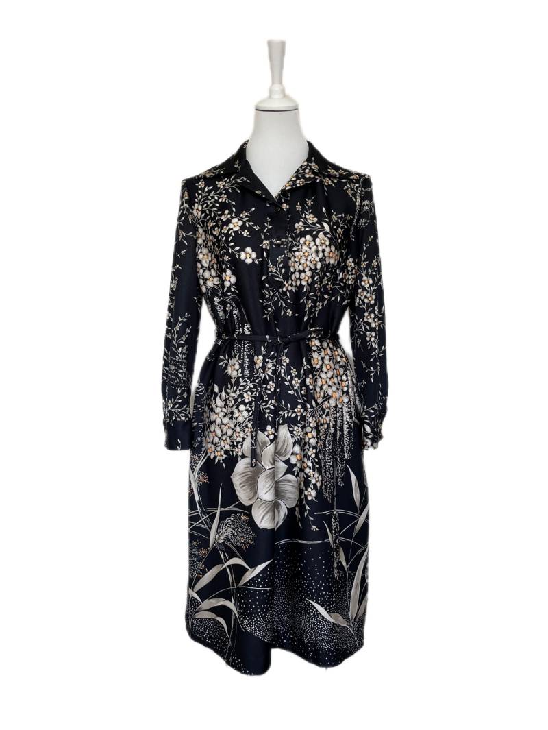 Vintage 70Er Midikleid Lapidus Of Sweden Schwarz Grau Orange von BackToFutureFashion