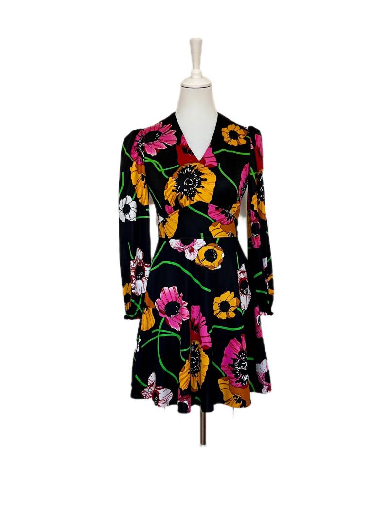 Vintage 70Er Party Kleid Diolen Loft Schwarz Bunt von BackToFutureFashion