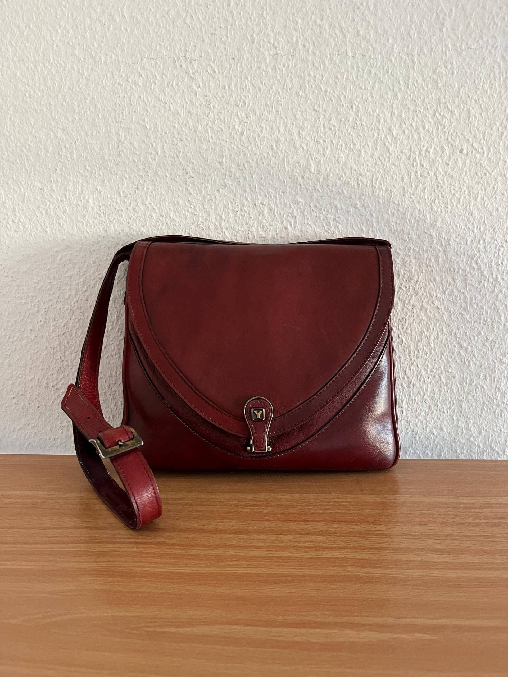 Vintage 70Er Schultertasche Yorn Boutique Leder Burgunderrot von BackToFutureFashion