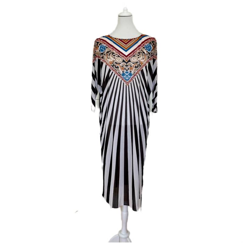 Vintage 70Er Strandkleid Lucie Linden Schwarz Weiß Bunt von BackToFutureFashion