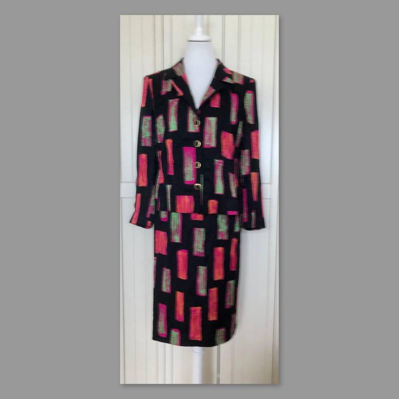 Vintage 80-Er Anzug Hero Création Paris Seide Bunt von BackToFutureFashion