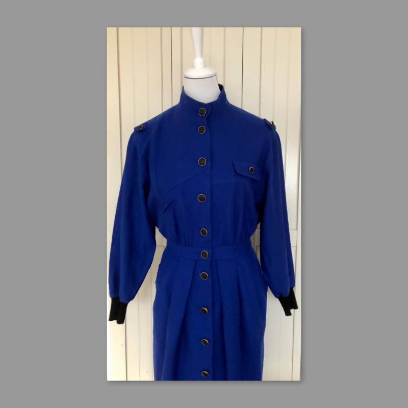 Vintage 80Er Kleid Jean Claire Blau Schwarz von BackToFutureFashion