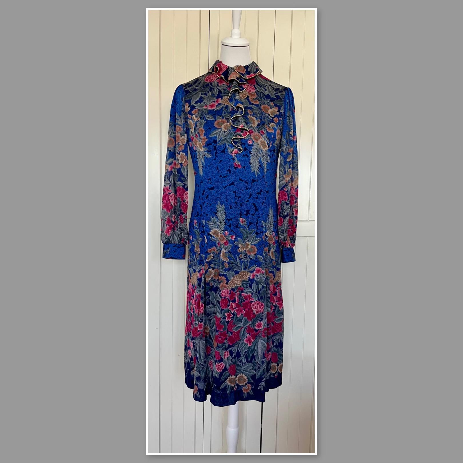 Vintage 80Er Kleid Kio Modell Rüschen Lurex Blau Bunt Gold von BackToFutureFashion