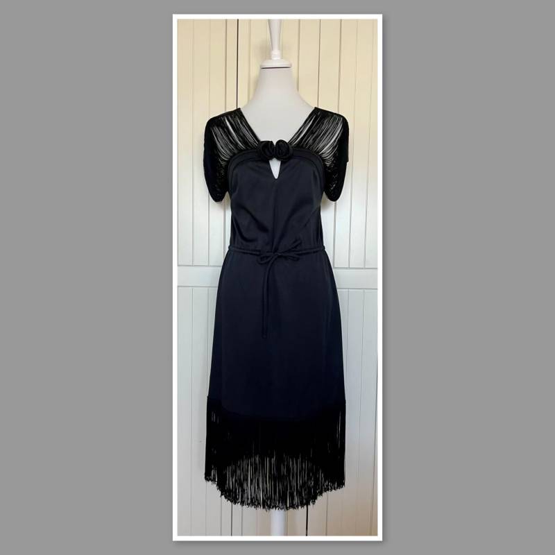 Vintage Abendkleid Henri Ravoux Franzen Schwarz Vintage Abendkleid Henri Ravoux Franzen Schwarz von BackToFutureFashion