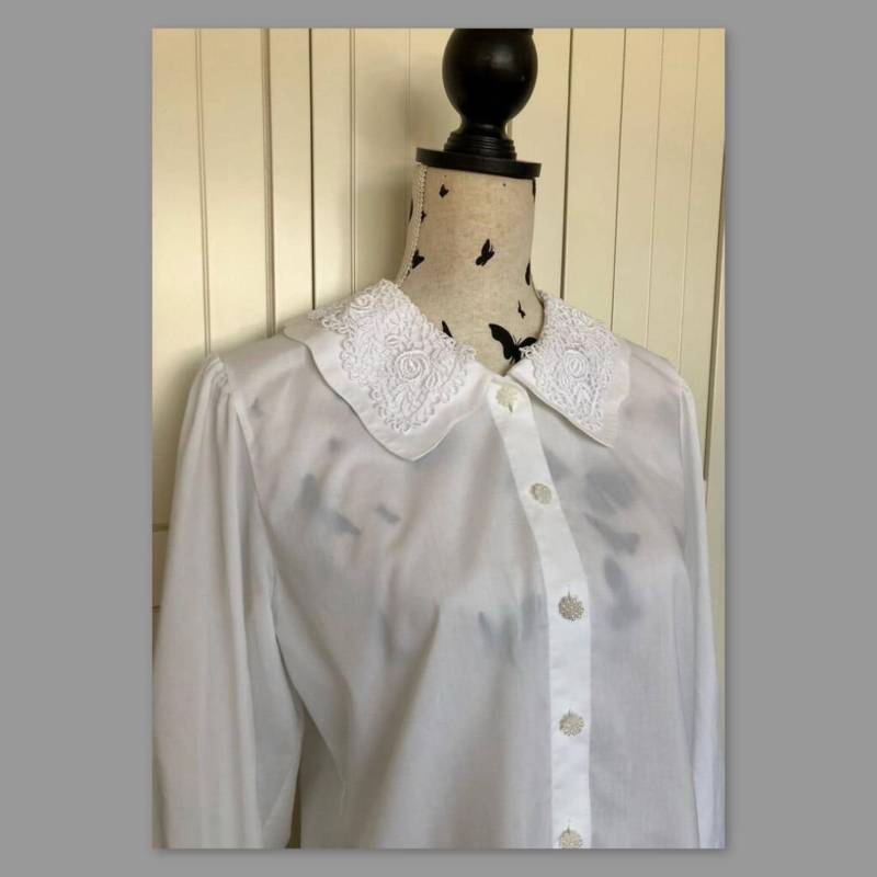 Vintage Bluse Spitze Weiß Gr. M von BackToFutureFashion