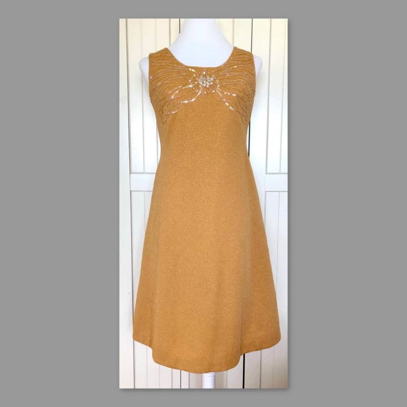 Vintage Cocktailkleid Aviona Modell Lurex Glassperlen Pailletten Gold von BackToFutureFashion
