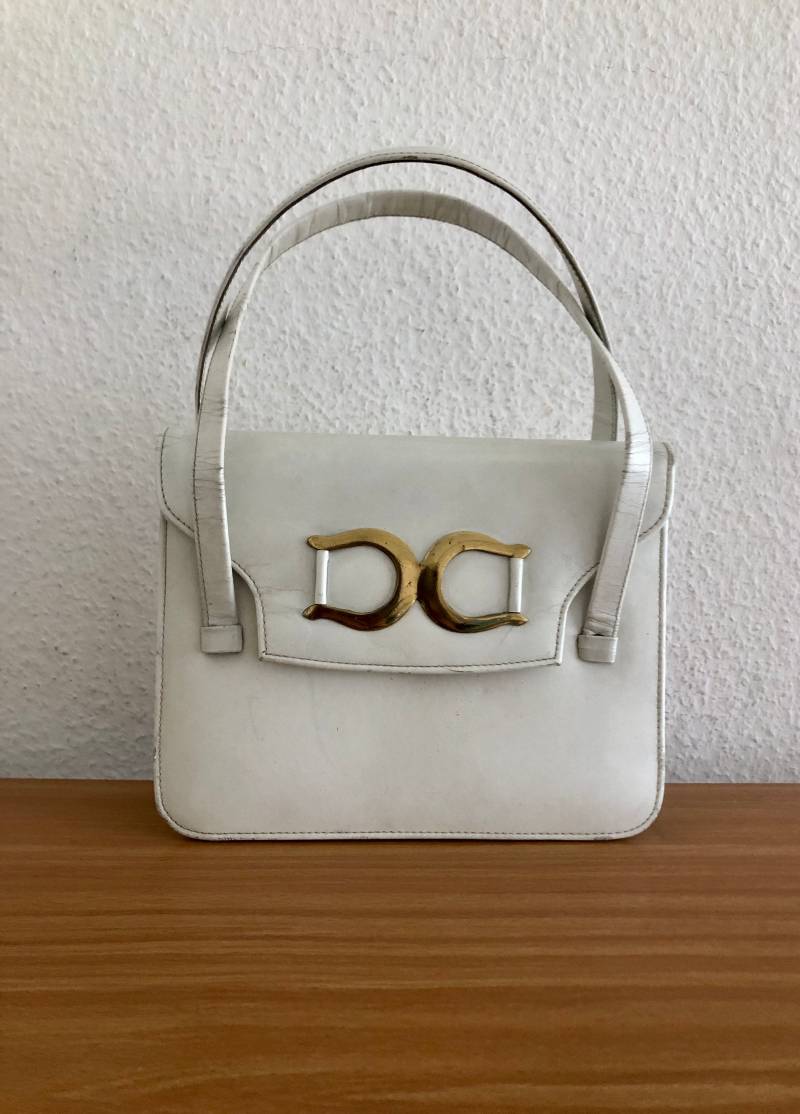 Vintage Henkeltasche Leder Weiß von BackToFutureFashion