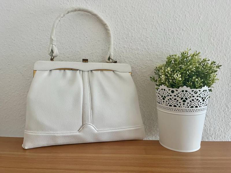 Vintage Henkeltasche Leder Weiß von BackToFutureFashion