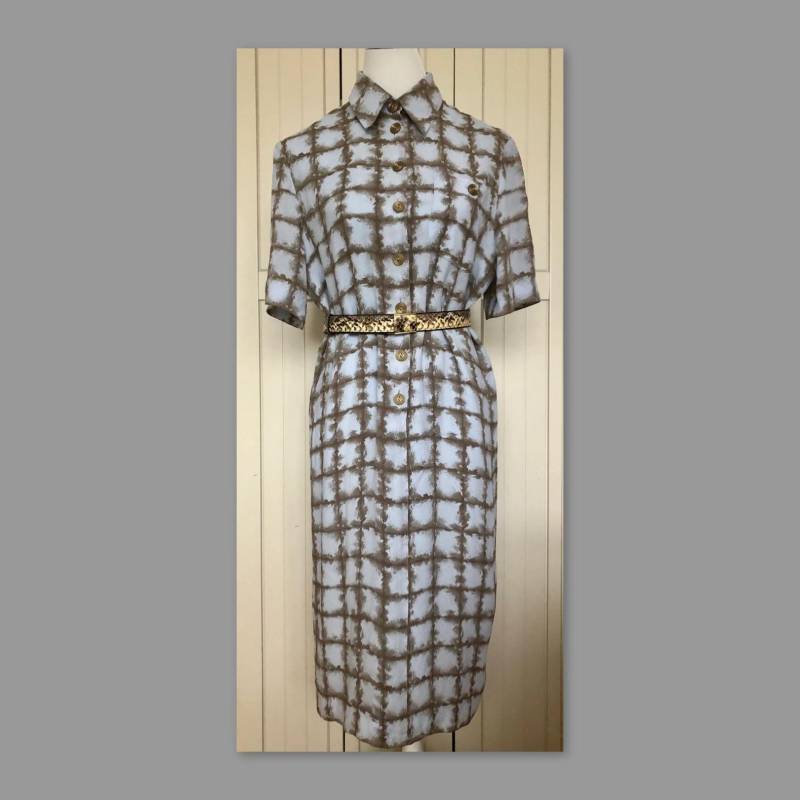 Vintage Kleid Cavita Gürtel Leder Blau/Braun von BackToFutureFashion