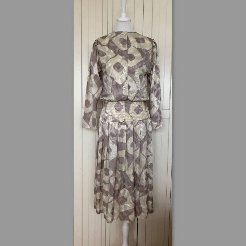 Vintage Kleid Emi Elle Beige Grau von BackToFutureFashion