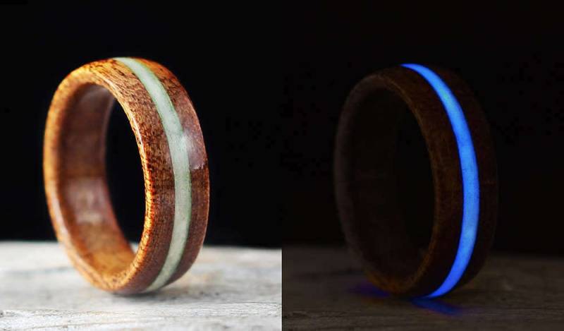 Glow in The Dark Holzring Mit Blauem Glow, Ring, Blau Leuchtender Holzring, Jubiläumsgeschenk, Ring Glow in The Dark Holzring Mit Blauem Glow, Ring, Blau Leuchtender Holzring, Jubiläumsgeschenk, Ring von BackToTheWoodsShop
