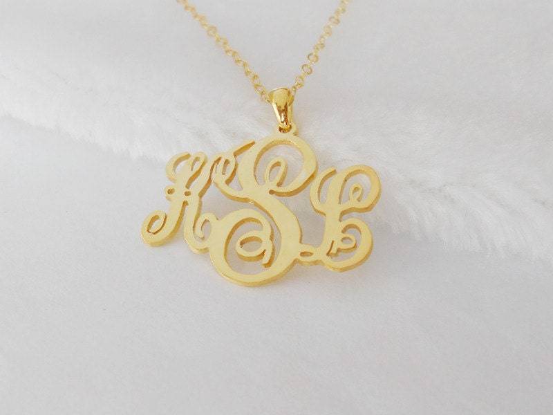 1-Zoll-Gold-Monogramm-Halskette, Kleine Initial-Halskette, Benutzerdefinierte Monogramm-Halskette, Personalisierte Script-Halskette von BackZeroDesign