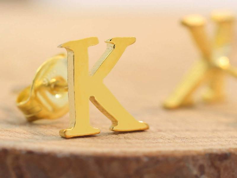 Gold Anfang Ohrstecker, Personalisierte Buchstaben Ohrringe, A-Z Alphabet Oder Zahlen Initial Post Set Von Zwei von BackZeroDesign