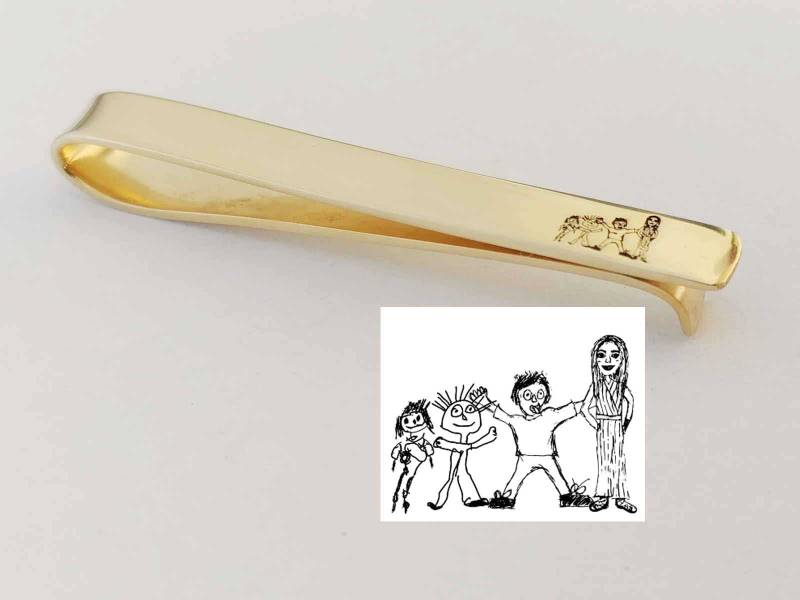 Kind Zeichnung Krawattenklammer, Eigentliche Kinder Kunstwerk Krawatte Tack, Gravierte Echte Bar, Handgeschriebene Tack von BackZeroDesign