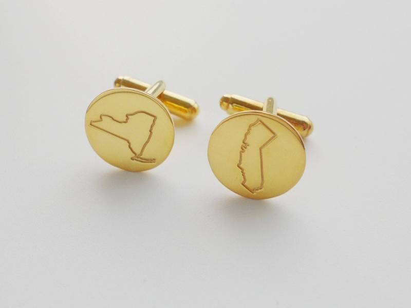 Zustand Manschettenknöpfe Gold, Personalisierte Für Bräutigam, Gravierte Manschettenknöpfe, New York Kalifornien Jeder Oder Jedes Land von BackZeroDesign