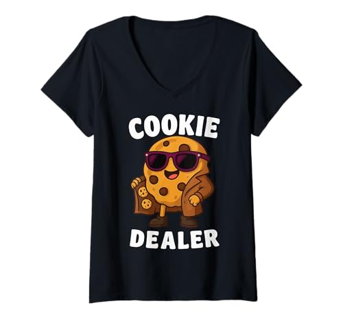 Damen Cookie Dealer T-Shirt mit V-Ausschnitt Damen Cookie Dealer T-Shirt mit V-Ausschnitt von Backen Keksliebhaber Keksverkäufer Lustig