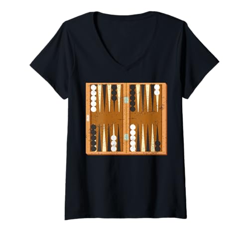 Damen Klassisches Backgammon-Board T-Shirt mit V-Ausschnitt Damen Klassisches Backgammon-Board T-Shirt mit V-Ausschnitt von Backgammon Board