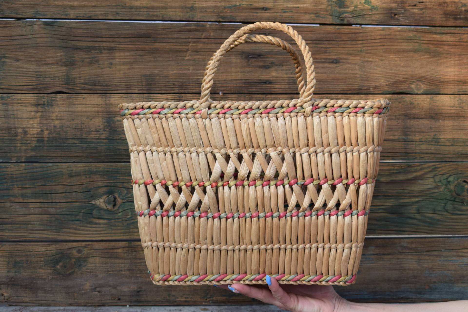 Vintage 70Er Jahre Handtasche Aus Gewebtem Stroh Sommer Einkaufstasche Vintage 70Er Jahre Handtasche Aus Gewebtem Stroh Sommer Einkaufstasche von BackinthepastShop