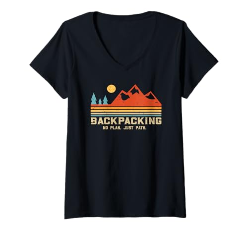 Damen Retro-Rucksackreisen — kein Plan, nur Weg zum Wandern T-Shirt mit V-Ausschnitt Damen Retro-Rucksackreisen — kein Plan, nur Weg zum Wandern T-Shirt mit V-Ausschnitt von Backpacking and Hiking Friends