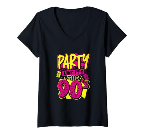 Damen Party Like It's the 90s Retro Design T-Shirt mit V-Ausschnitt von Backspin Vibes Co.