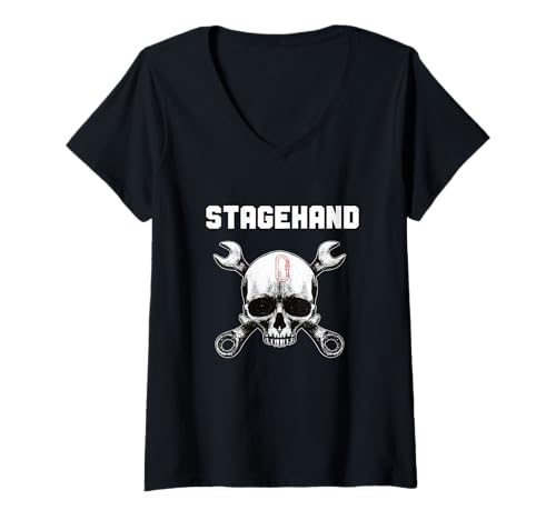 Damen Stagehand, Totenkopfschlüssel, Design: Backstage Theatre Tech Crew T-Shirt mit V-Ausschnitt Damen Stagehand, Totenkopfschlüssel, Design: Backstage Theatre Tech Crew T-Shirt mit V-Ausschnitt von Backstage Theater Tech Crew StageHand Skull Wrench