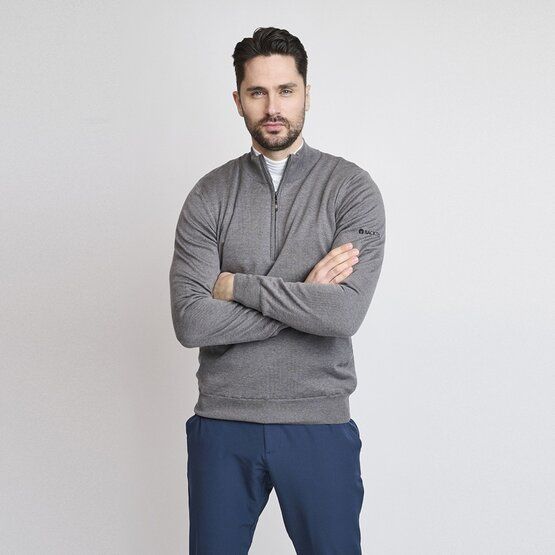 Backtee Windbreaker Sweater Windstopp Strick grau melange von Backtee