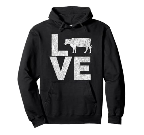 Ich liebe Kühe Distressed Retro Look Cow Silhouette Art Pullover Hoodie von Backyard Farming Clothing Designs