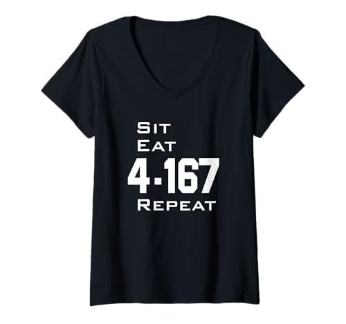 Damen Backyard Ultra Sit Eat 4.167 Wiederholung T-Shirt mit V-Ausschnitt Damen Backyard Ultra Sit Eat 4.167 Wiederholung T-Shirt mit V-Ausschnitt von Backyard Ultra Runners Store