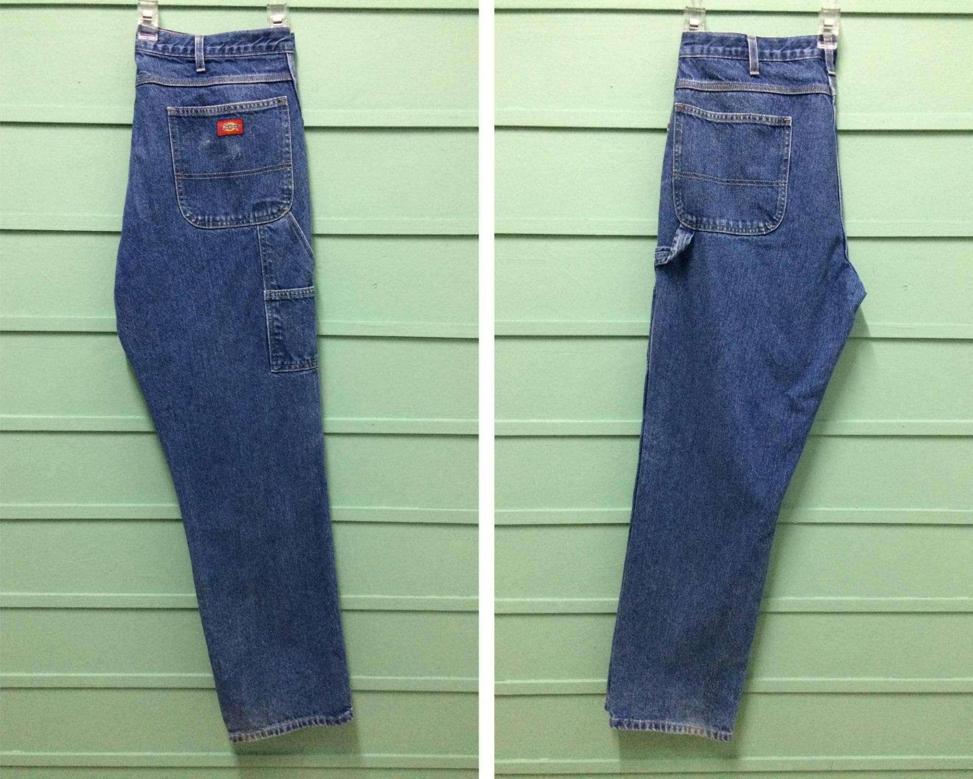 Größe 37 Vintage Dickies Workwear Plus Size Denim W37 L33 Distressed Carpenter Jeans Taille 100 cm von BackyardFashion