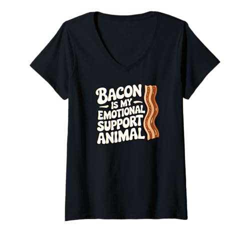 Damen Bacon is My Emotional Support Animal, Lustiger Speck T-Shirt mit V-Ausschnitt Damen Bacon is My Emotional Support Animal, Lustiger Speck T-Shirt mit V-Ausschnitt von Bacon is Bae Apparel