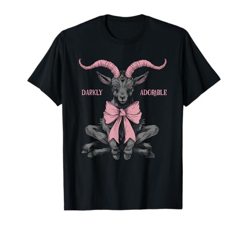 Bad Attitudes Damen Gothic Coquette Aesthetic Baphomet Bow Darkly Adorable T-Shirt Schwarz S U-Ausschnitt Halbarm Pull-On Klassische Passform 100% Polyester Imported 1 Count von Bad Attitudes