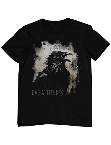 Bad Attitudes - Mystic Gothic Raven Goth Rabe Krähe T-Shirt (DE/NL/SE/PL, Alphanumerisch, L, Regular, Regular) von Bad Attitudes